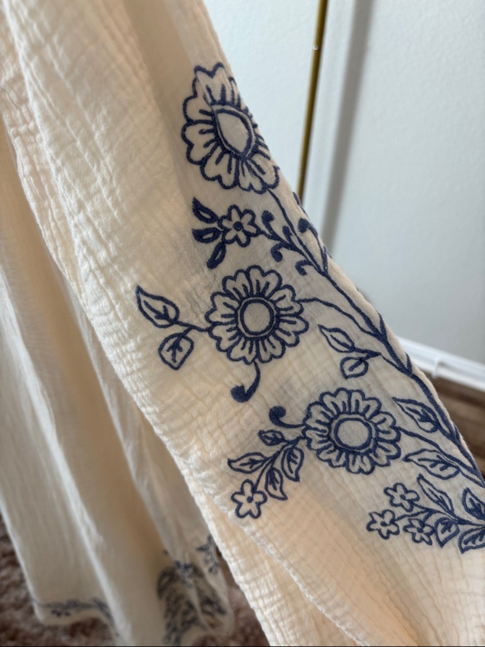 Hermoza Cream Maxi Coverup with Navy Embroidery - Picture 3 of 6